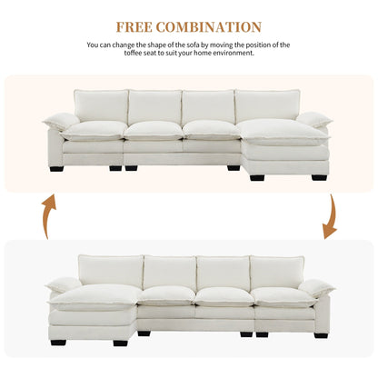 Divano componibile moderno in ciniglia con doppi cuscini, tasche portaoggetti, imbottito, divano a forma di L con chaise longue reversibile