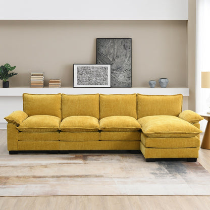 Divano componibile moderno in ciniglia con doppi cuscini, tasche portaoggetti, imbottito, divano a forma di L con chaise longue reversibile