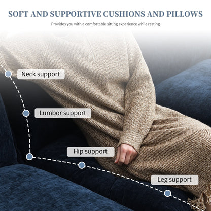 Divano componibile moderno in ciniglia con doppi cuscini, tasche portaoggetti, imbottito, divano a forma di L con chaise longue reversibile