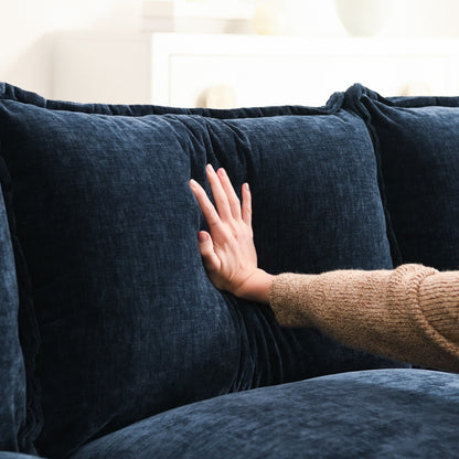 Divano componibile moderno in ciniglia con doppi cuscini, tasche portaoggetti, imbottito, divano a forma di L con chaise longue reversibile