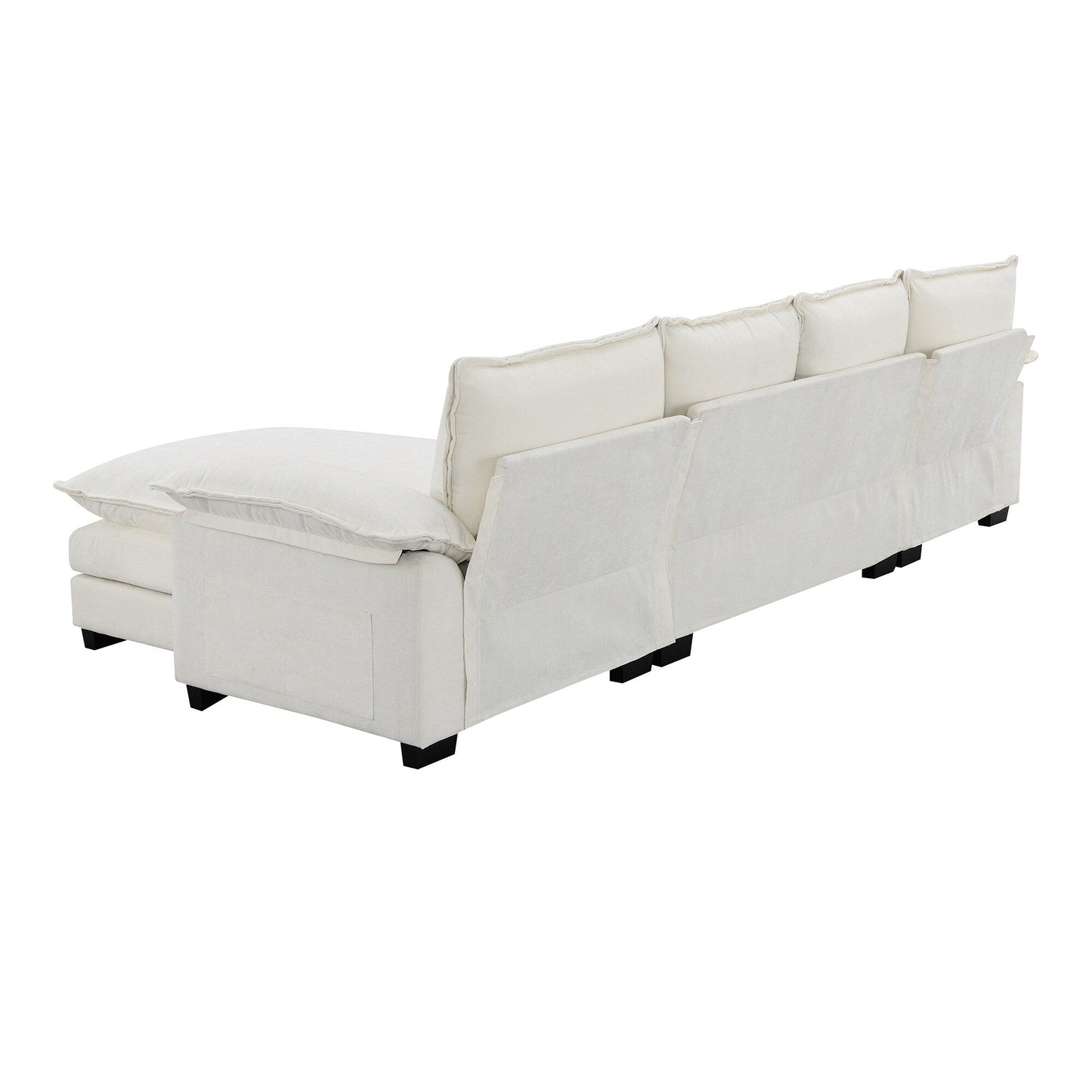 Divano componibile moderno in ciniglia con doppi cuscini, tasche portaoggetti, imbottito, divano a forma di L con chaise longue reversibile