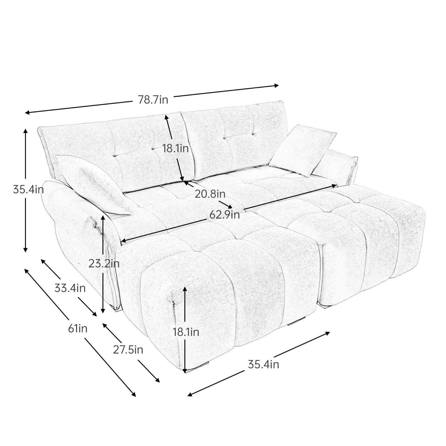 Divano moderno in ciniglia, struttura in legno massello con cuscino ad alta elasticità