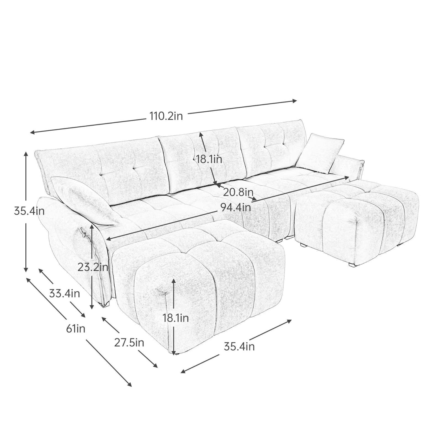 Divano moderno in ciniglia, struttura in legno massello con cuscino ad alta elasticità