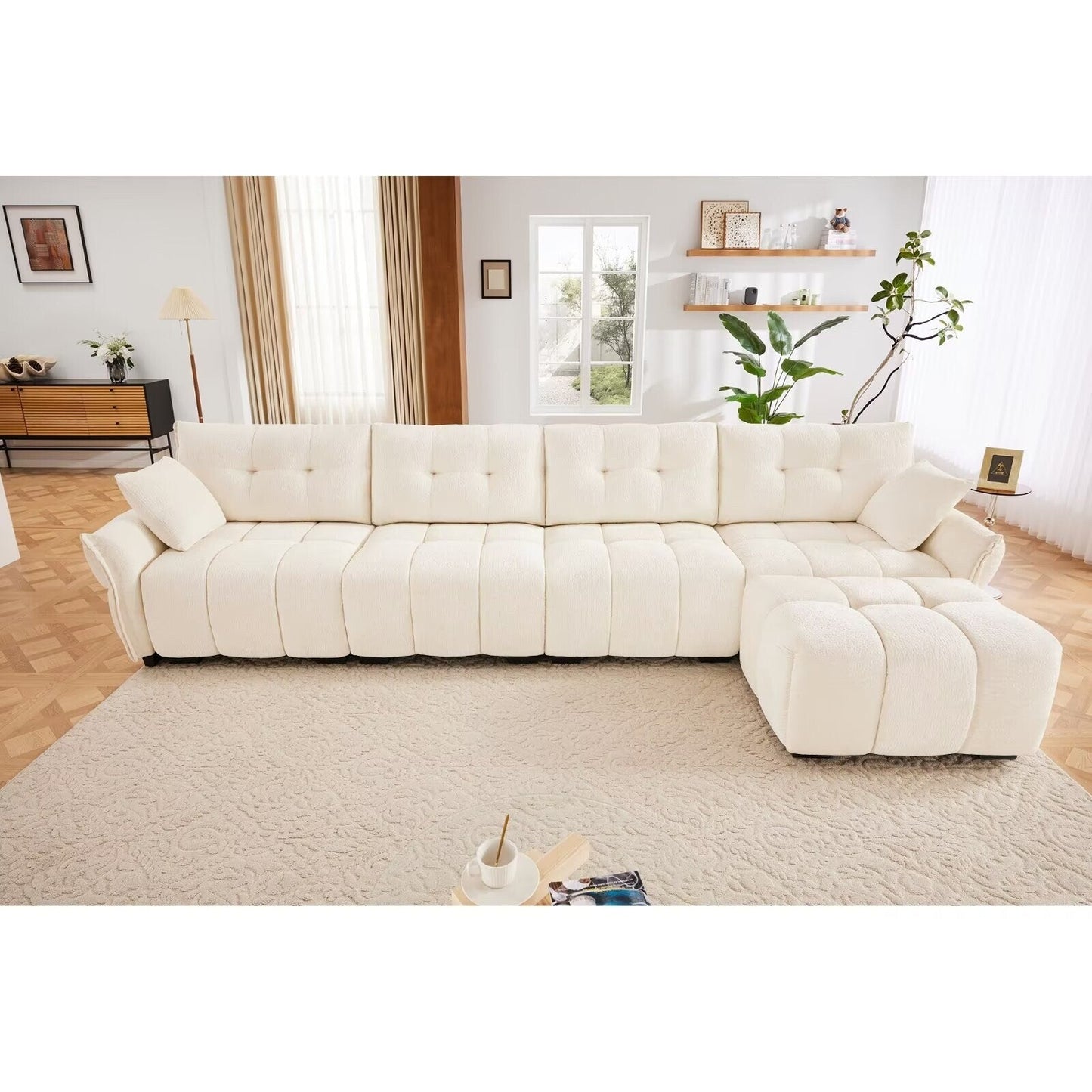 Divano moderno in ciniglia, struttura in legno massello con cuscino ad alta elasticità