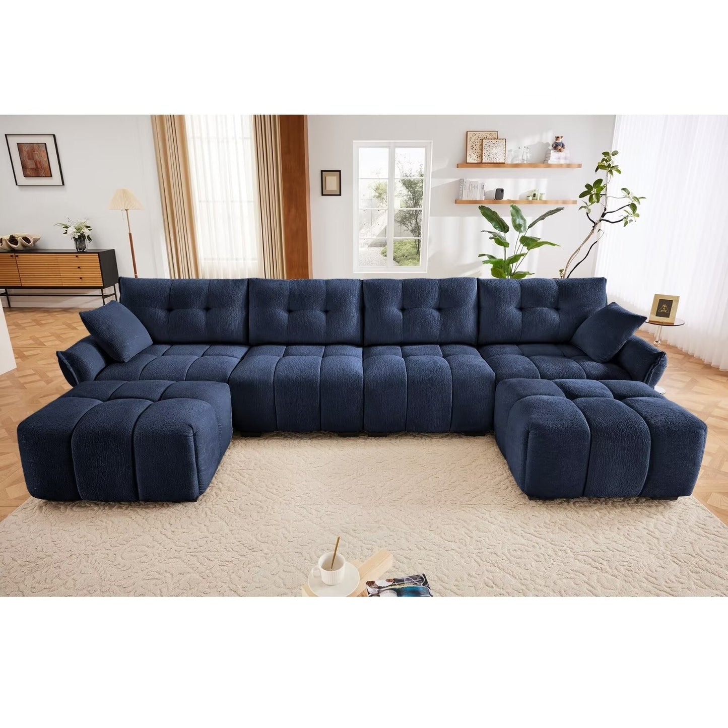 Divano moderno in ciniglia, struttura in legno massello con cuscino ad alta elasticità