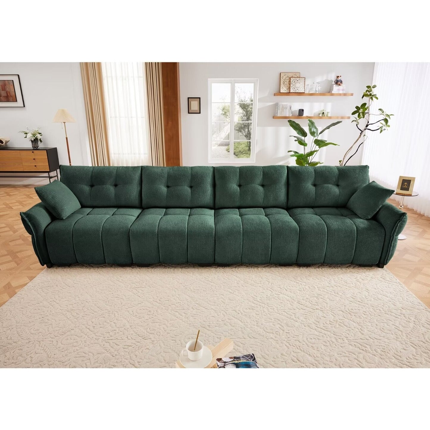 Divano moderno in ciniglia, struttura in legno massello con cuscino ad alta elasticità