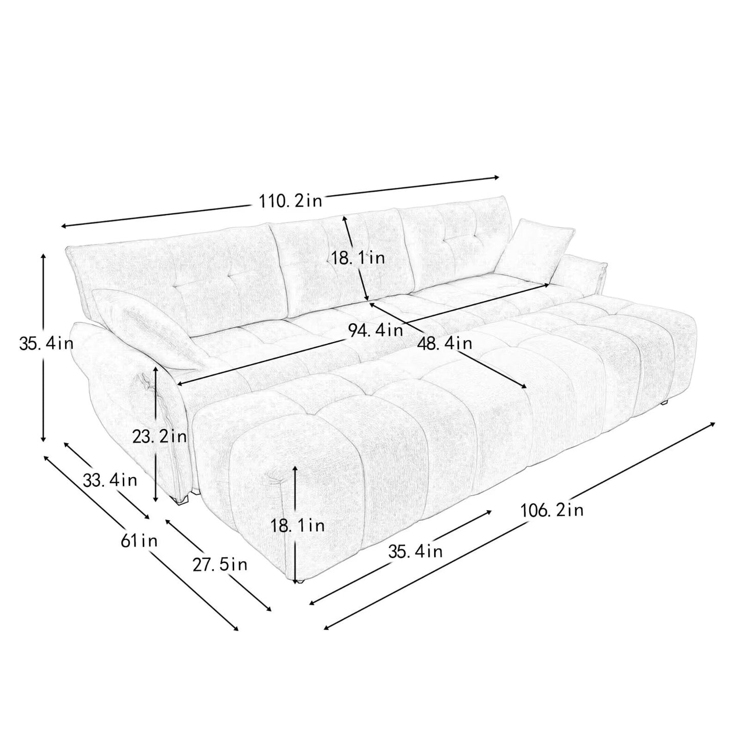 Divano moderno in ciniglia, struttura in legno massello con cuscino ad alta elasticità
