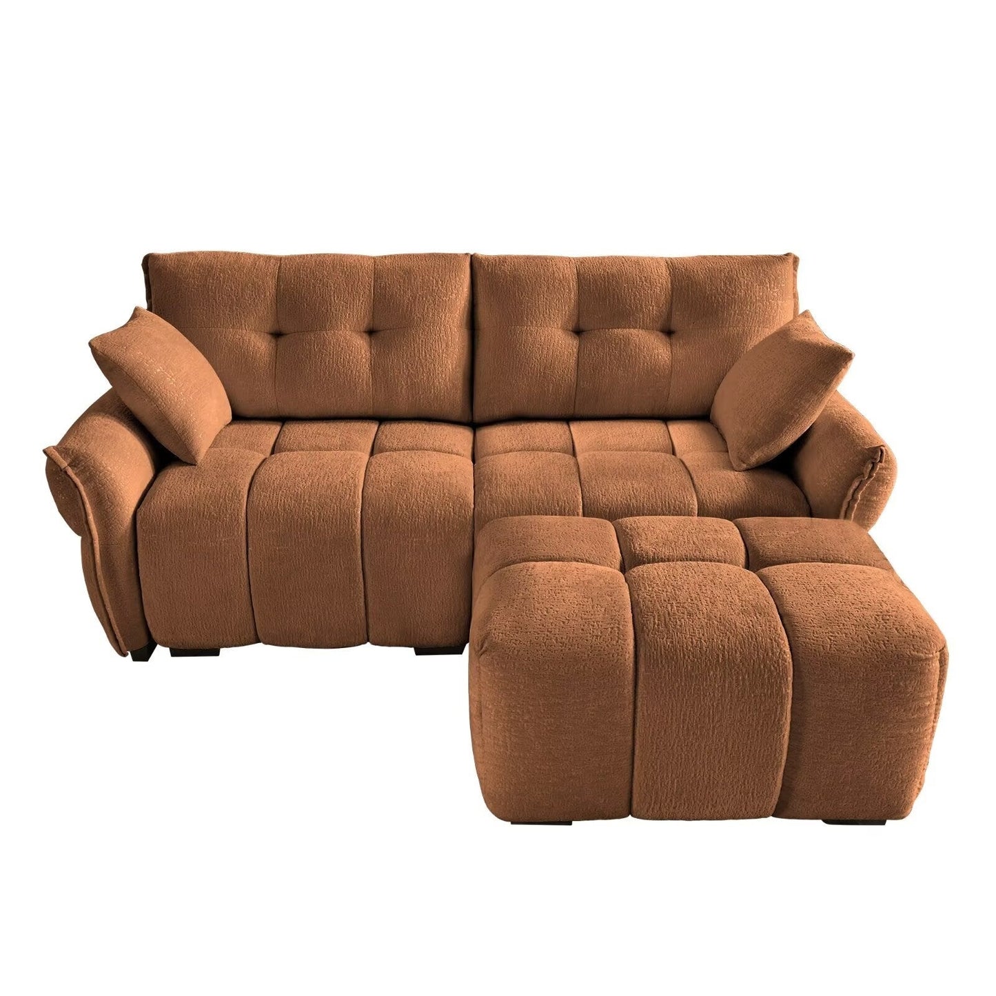 Divano moderno in ciniglia, struttura in legno massello con cuscino ad alta elasticità