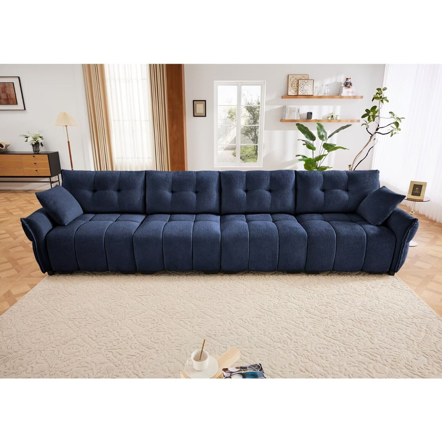 Divano moderno in ciniglia, struttura in legno massello con cuscino ad alta elasticità