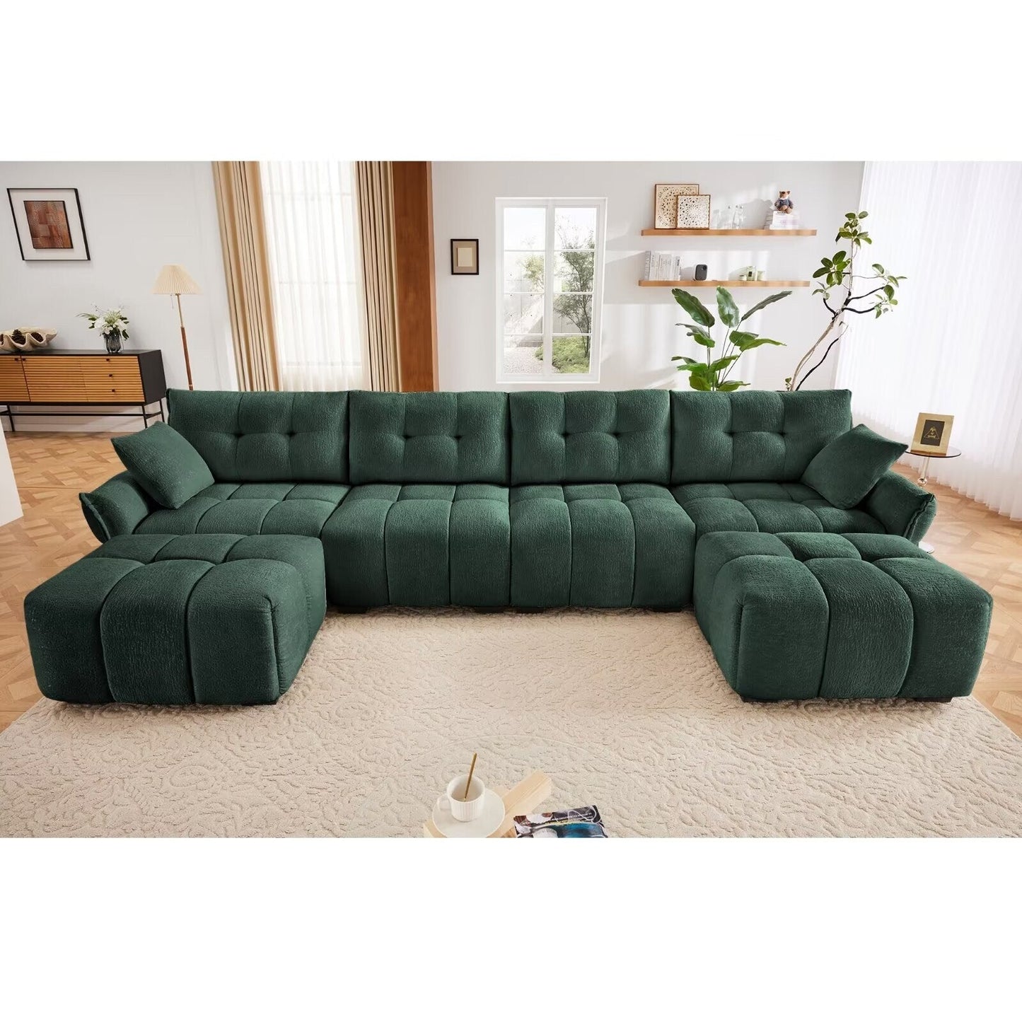 Divano moderno in ciniglia, struttura in legno massello con cuscino ad alta elasticità