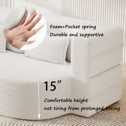 Divano letto moderno trasformabile in tessuto Teddy imbottito in schiuma con 2 cuscini