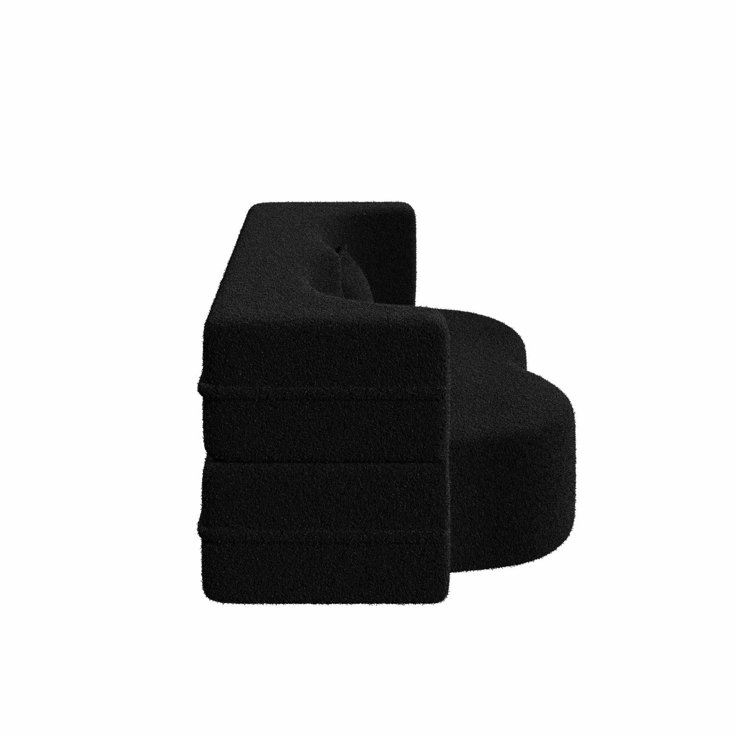 Divano letto moderno trasformabile in tessuto Teddy imbottito in schiuma con 2 cuscini