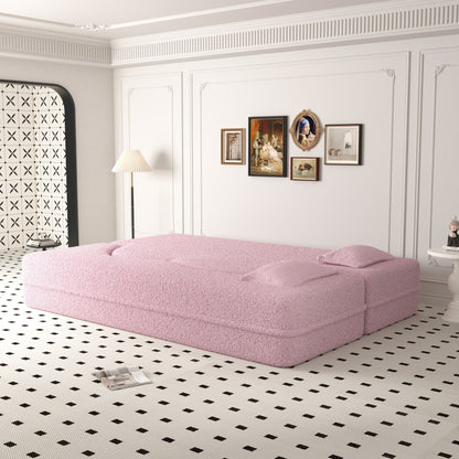 Divano letto moderno trasformabile in tessuto Teddy imbottito in schiuma con 2 cuscini