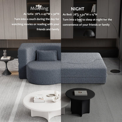 Divano letto moderno trasformabile in tessuto Teddy imbottito in schiuma con 2 cuscini