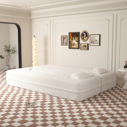 Divano letto moderno trasformabile in tessuto Teddy imbottito in schiuma con 2 cuscini