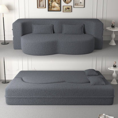 Divano letto moderno trasformabile in tessuto Teddy imbottito in schiuma con 2 cuscini