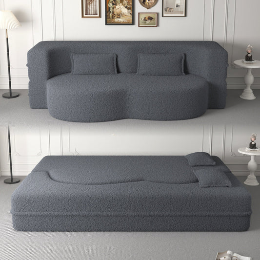 Divano letto moderno trasformabile in tessuto Teddy imbottito in schiuma con 2 cuscini