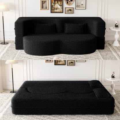 Divano letto moderno trasformabile in tessuto Teddy imbottito in schiuma con 2 cuscini