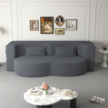 Divano letto moderno trasformabile in tessuto Teddy imbottito in schiuma con 2 cuscini