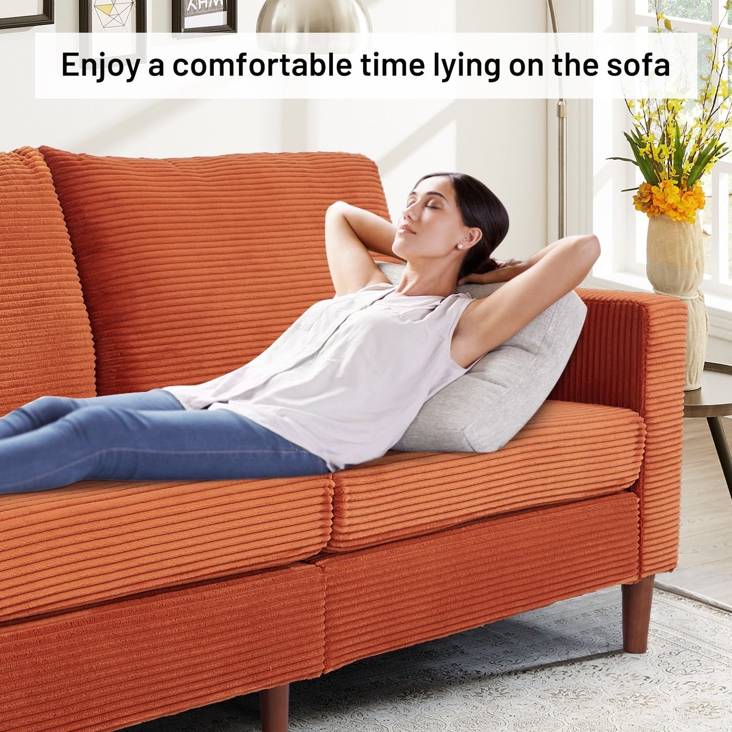 Divano letto futon moderno trasformabile in ciniglia, divano a due posti da 82,68 pollici con bracciolo quadrato per soggiorno