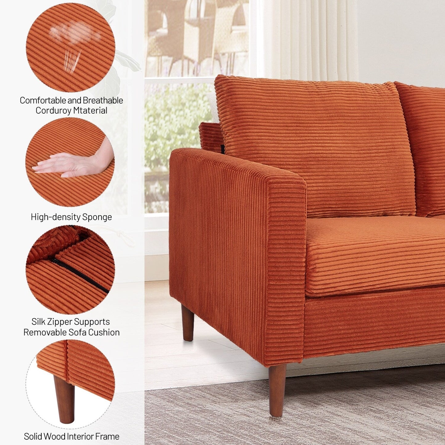 Divano letto futon moderno trasformabile in ciniglia, divano a due posti da 82,68 pollici con bracciolo quadrato per soggiorno