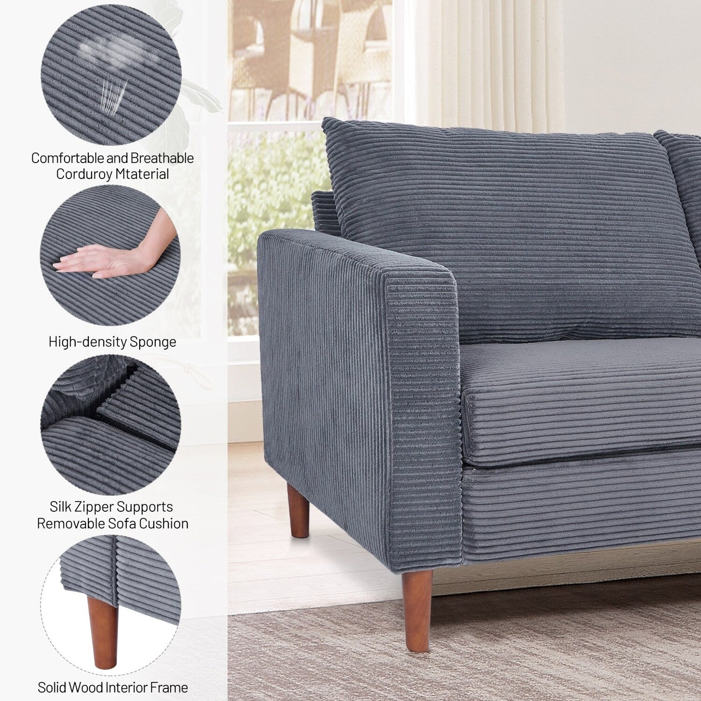 Divano letto futon moderno trasformabile in ciniglia, divano a due posti da 82,68 pollici con bracciolo quadrato per soggiorno