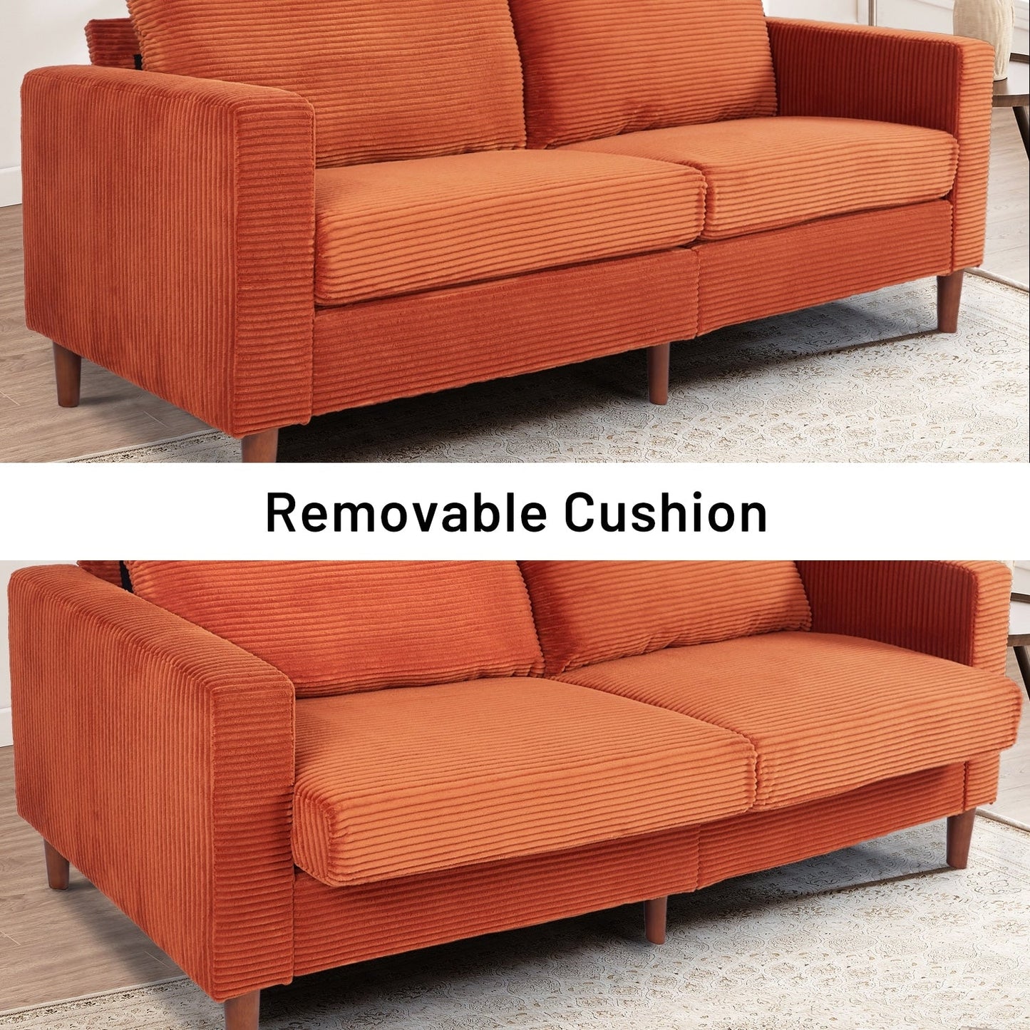 Divano letto futon moderno trasformabile in ciniglia, divano a due posti da 82,68 pollici con bracciolo quadrato per soggiorno