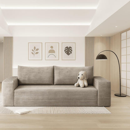 Divano moderno senza struttura rivestito in tessuto di velluto a coste, per soggiorno, studio o sala di intrattenimento.