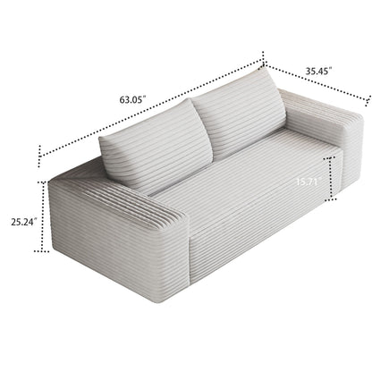 Divano moderno senza struttura rivestito in tessuto di velluto a coste, per soggiorno, studio o sala di intrattenimento.