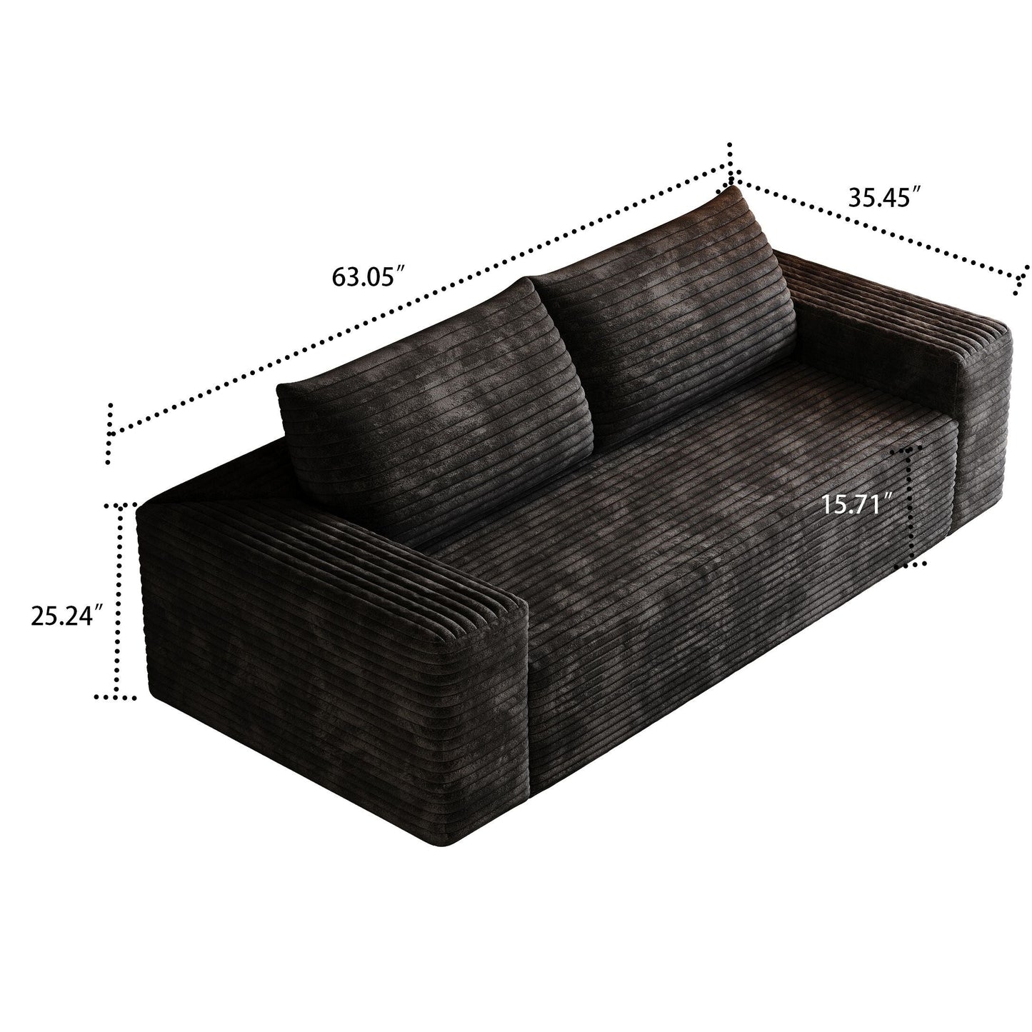 Divano moderno senza struttura rivestito in tessuto di velluto a coste, per soggiorno, studio o sala di intrattenimento.