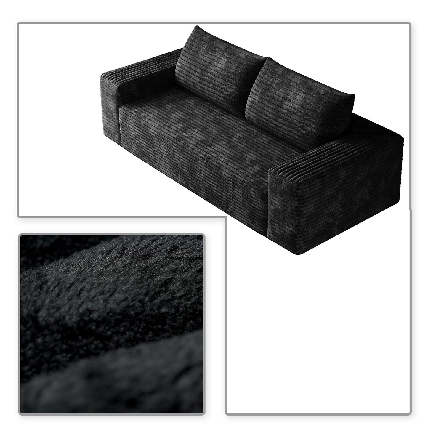 Divano moderno senza struttura rivestito in tessuto di velluto a coste, per soggiorno, studio o sala di intrattenimento.