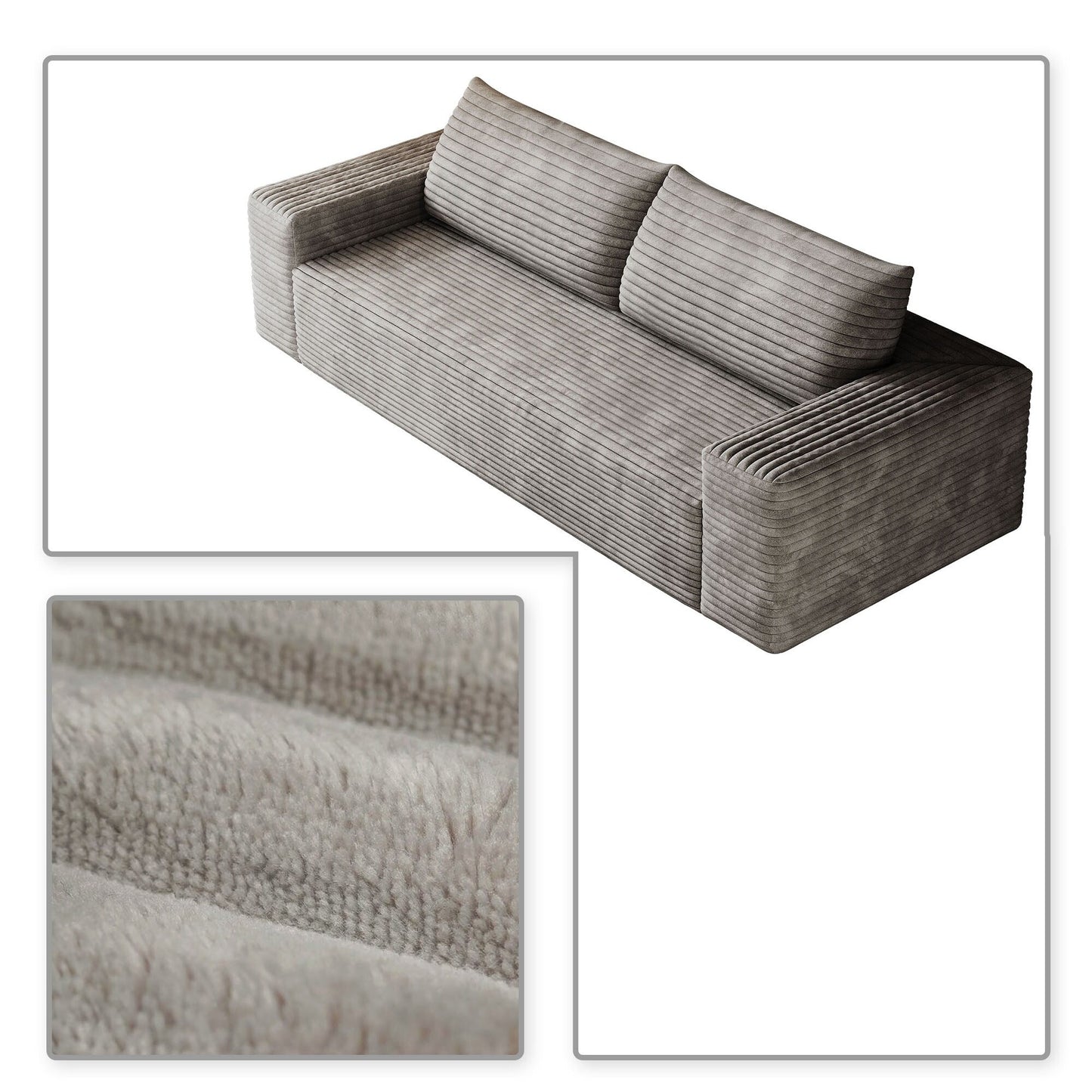 Divano moderno senza struttura rivestito in tessuto di velluto a coste, per soggiorno, studio o sala di intrattenimento.