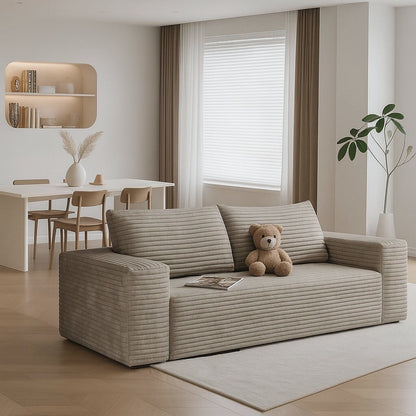 Divano moderno senza struttura rivestito in tessuto di velluto a coste, per soggiorno, studio o sala di intrattenimento.