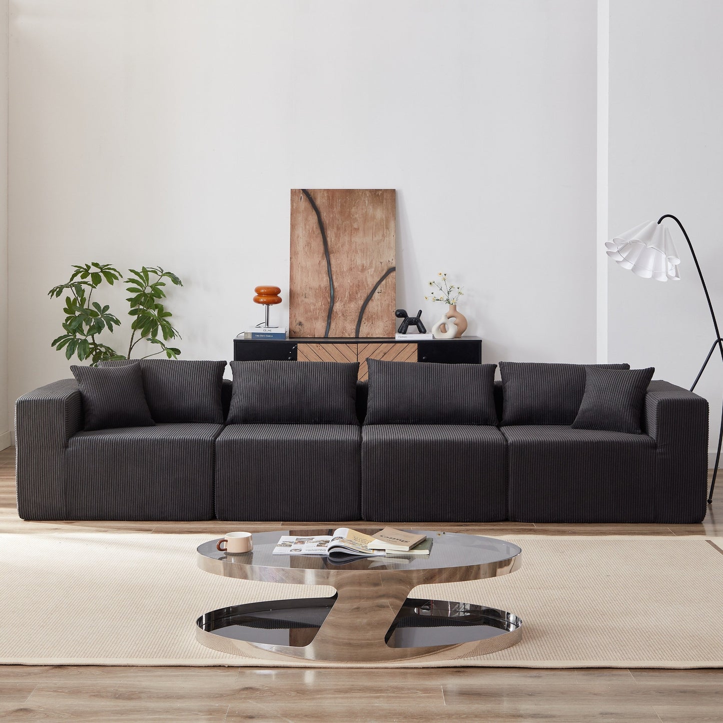 Divano componibile moderno a forma di L in velluto a coste, divano da pavimento a 4 pezzi, combinazione libera, per soggiorno, camera da letto