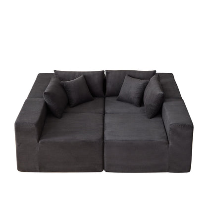 Divano componibile moderno a forma di L in velluto a coste, divano da pavimento a 4 pezzi, combinazione libera, per soggiorno, camera da letto