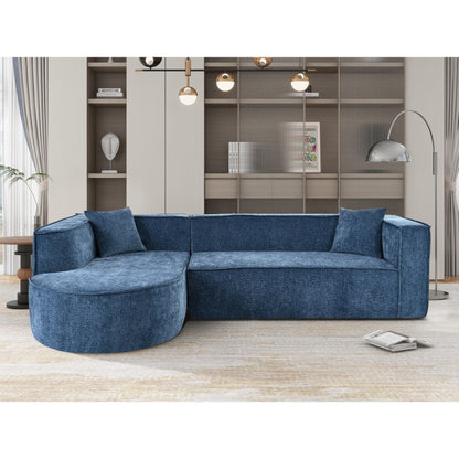 Divano componibile moderno curvo in ciniglia, divano modulare a L con 2 cuscini per soggiorno e studio