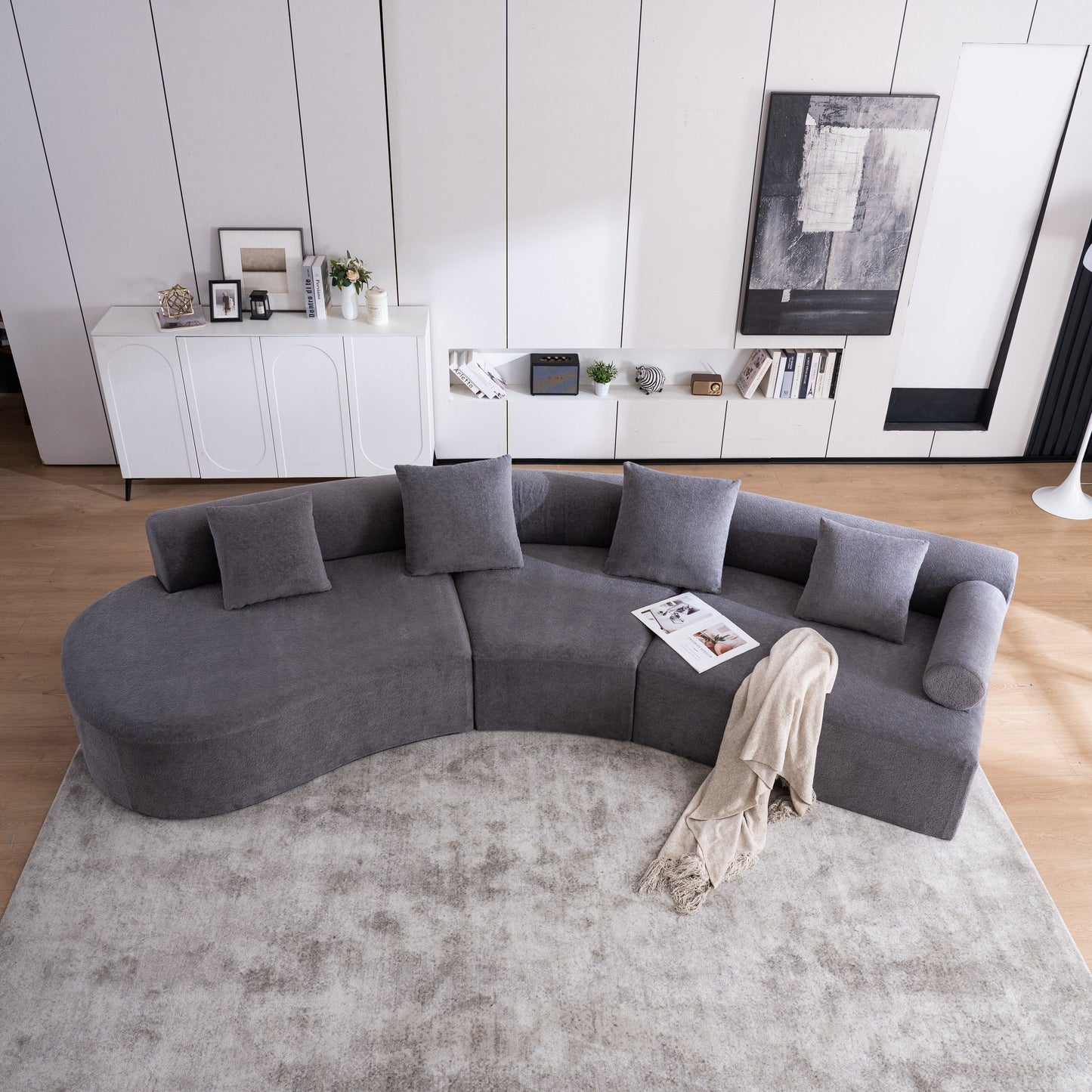 Divano moderno con seduta profonda in memory foam curvo