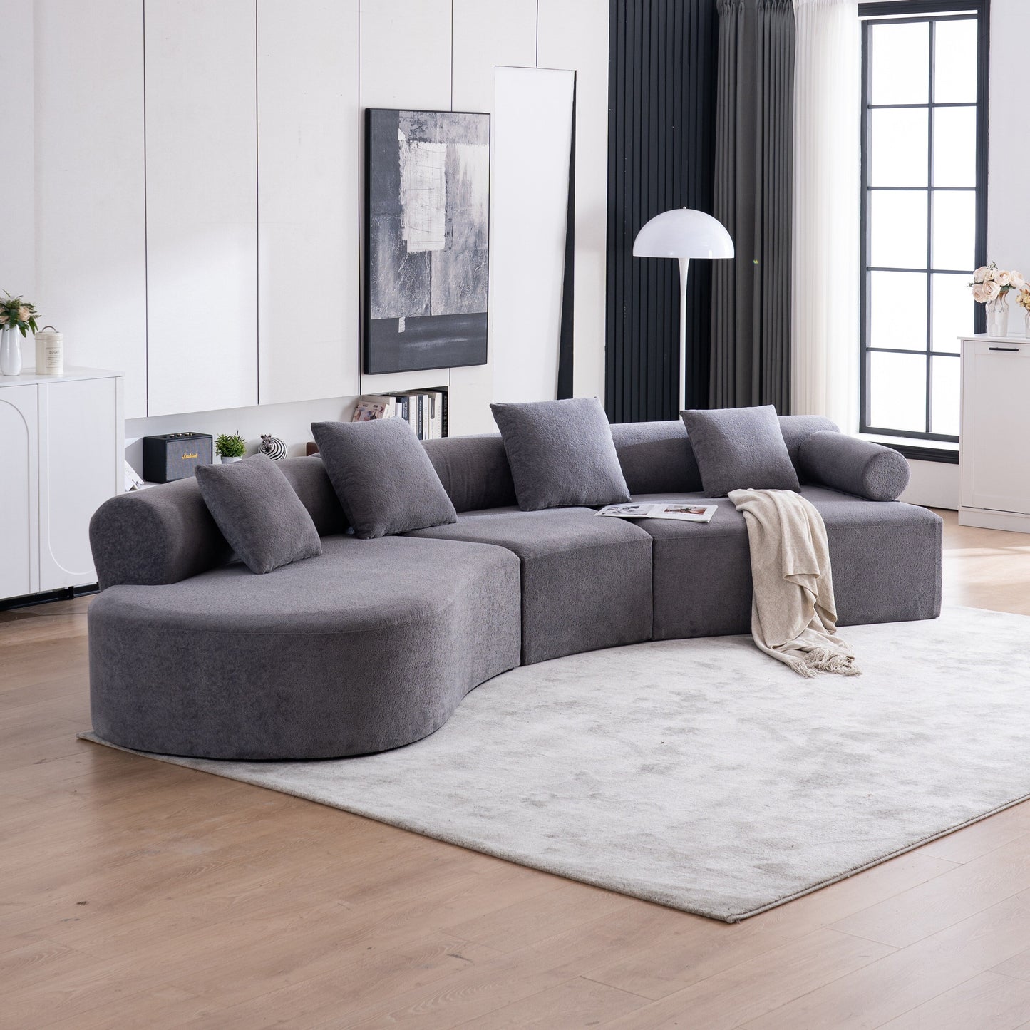 Divano moderno con seduta profonda in memory foam curvo