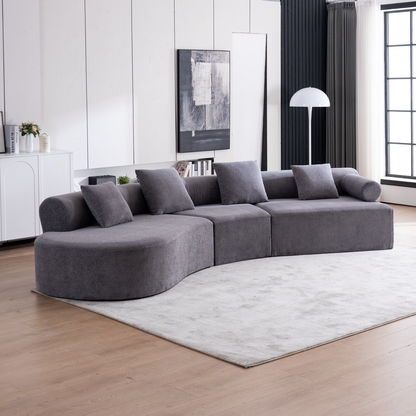 Divano moderno con seduta profonda in memory foam curvo