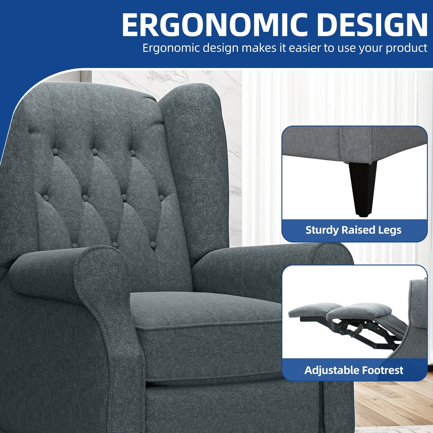 Poltrona reclinabile moderna in tessuto con schienale a spinta