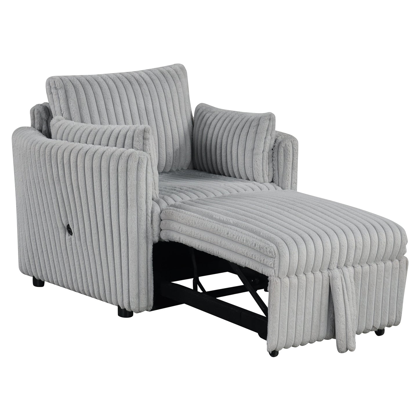 Divano letto singolo moderno in tessuto con USB e 2 cuscini