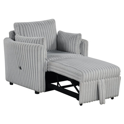 Divano letto singolo moderno in tessuto con USB e 2 cuscini