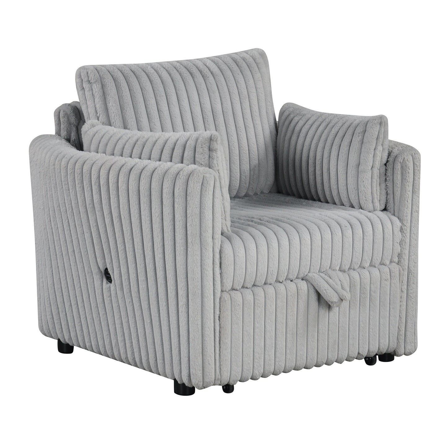 Divano letto singolo moderno in tessuto con USB e 2 cuscini