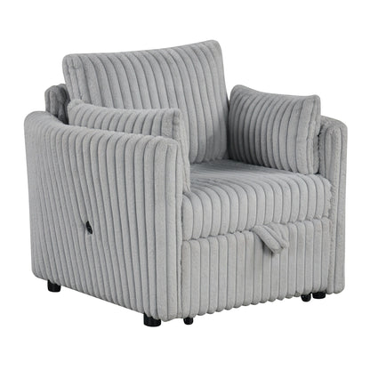 Divano letto singolo moderno in tessuto con USB e 2 cuscini