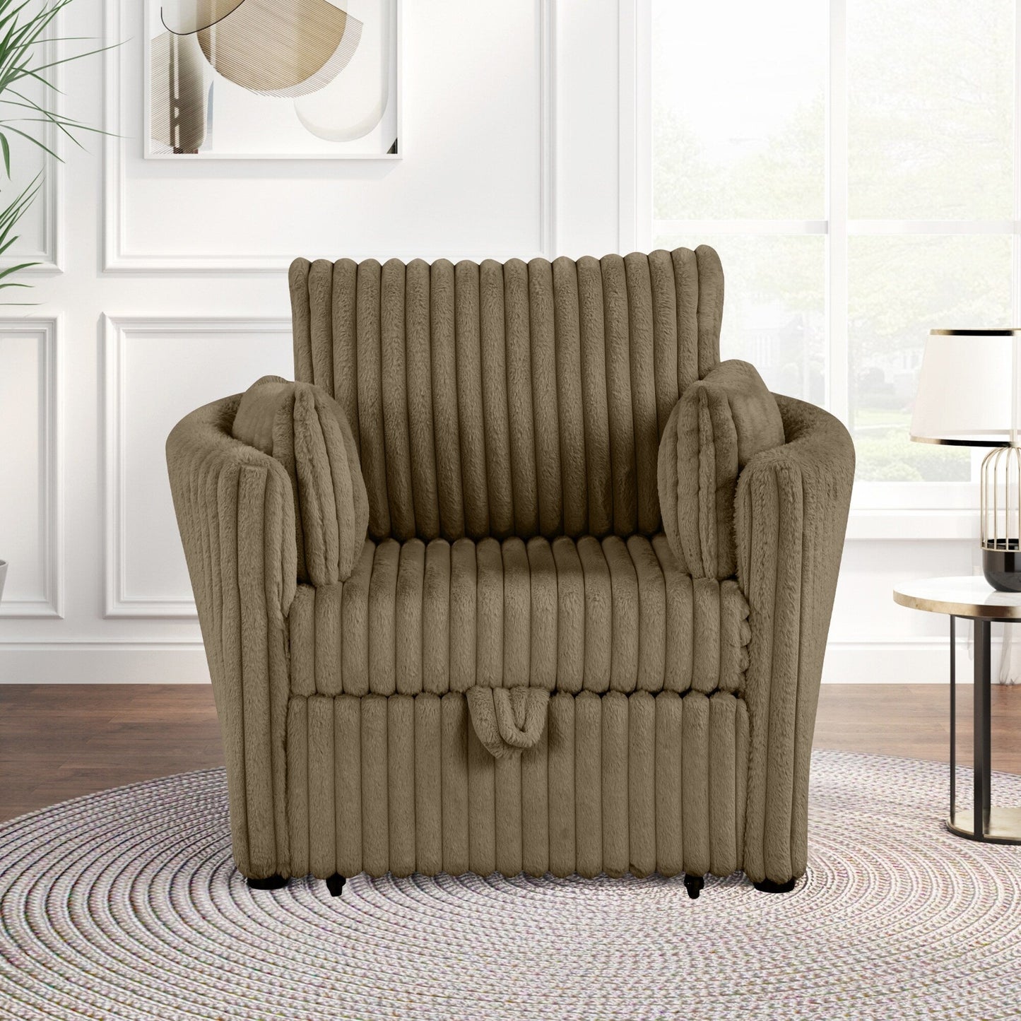 Divano letto singolo moderno in tessuto con USB e 2 cuscini