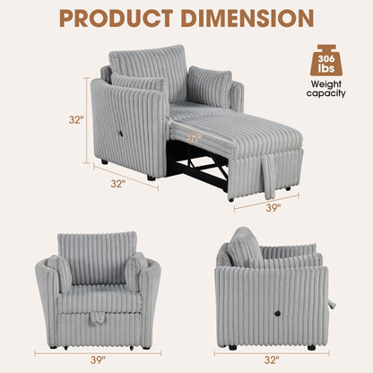 Divano letto singolo moderno in tessuto con USB e 2 cuscini