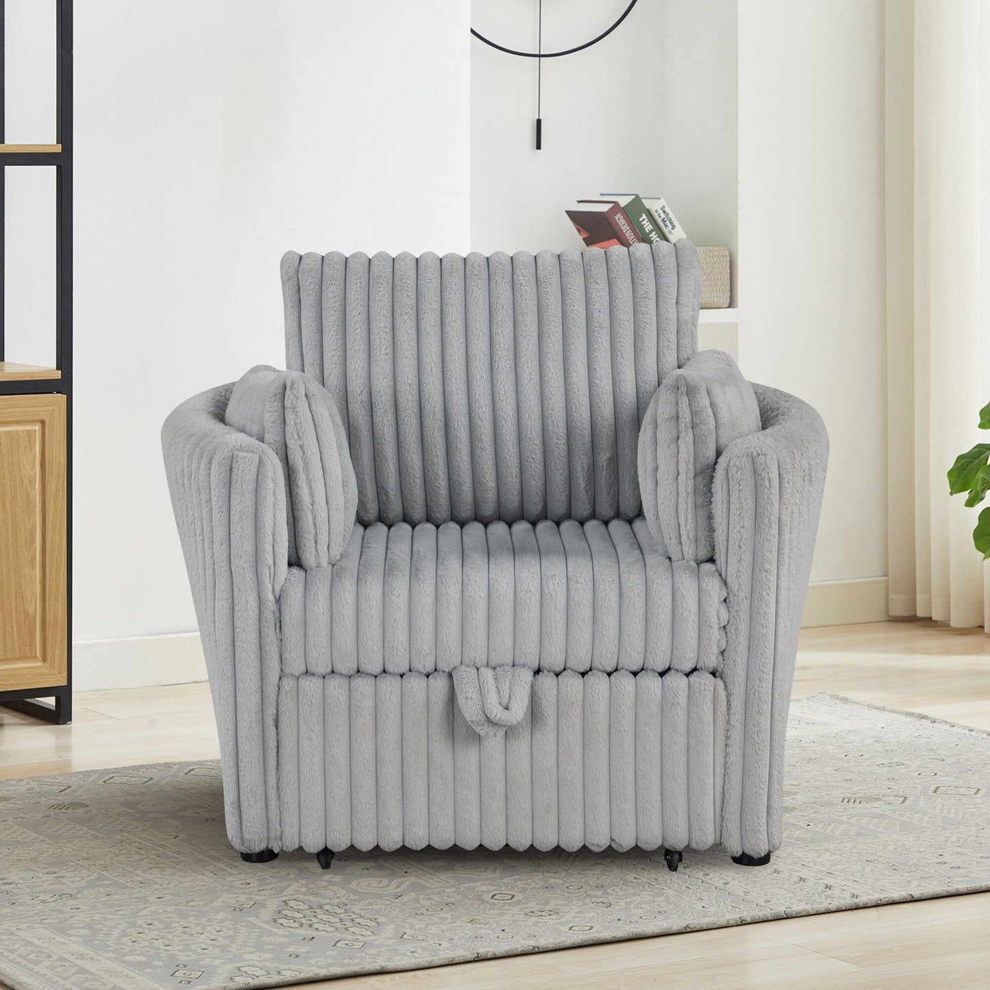 Divano letto singolo moderno in tessuto con USB e 2 cuscini