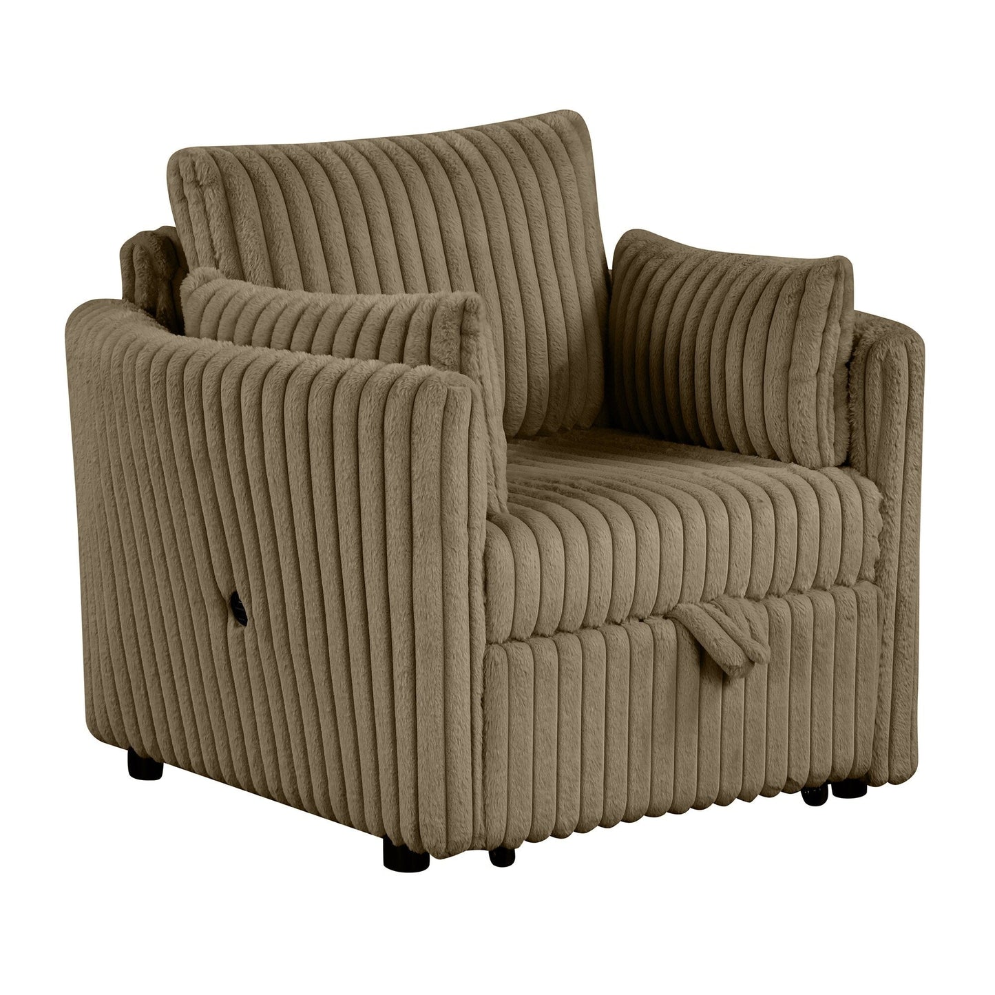 Divano letto singolo moderno in tessuto con USB e 2 cuscini