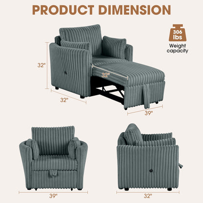 Divano letto singolo moderno in tessuto con USB e 2 cuscini