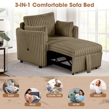 Divano letto singolo moderno in tessuto con USB e 2 cuscini